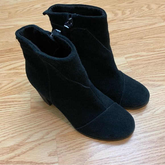 Toms Lunata booties heeled suede black stacked heels boots 6.5 - Picture 2 of 10